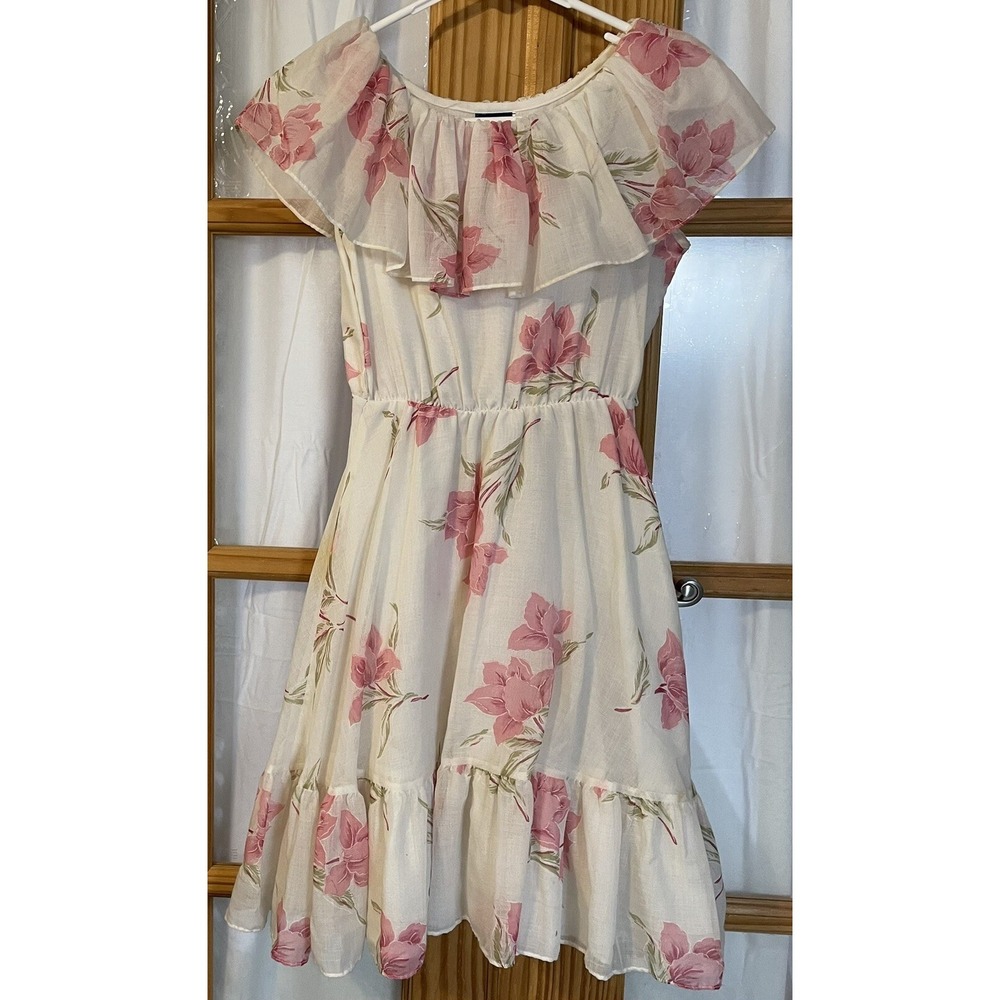 Vtg Miss Nannette Girl's Tiered Dress Sz 10 White Pink Floral Ruffles USA Party - Picture 1 of 10
